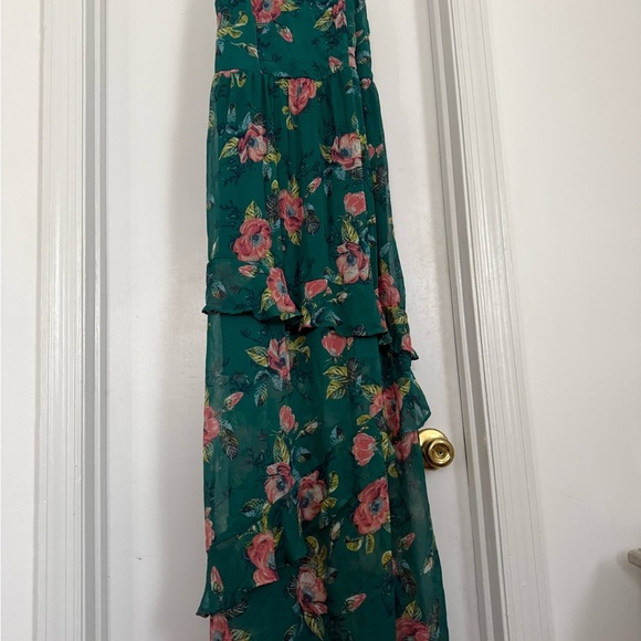 Teal Green Floral Maxi Dress - Picture 3 of 7